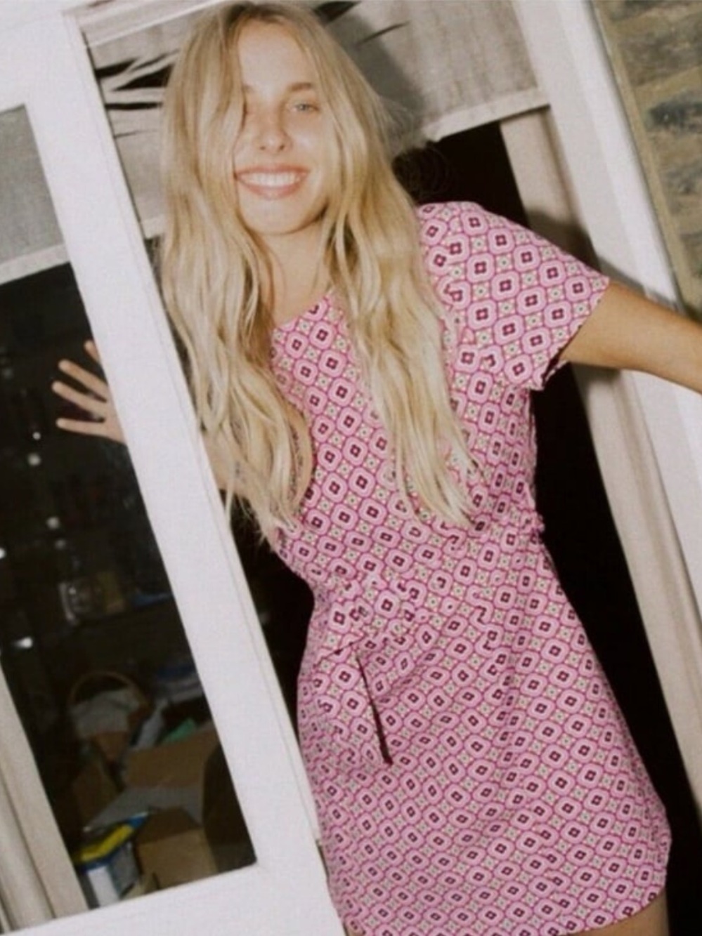 💕 Zara retro floral geometric print open-back belted mini dress purple XS